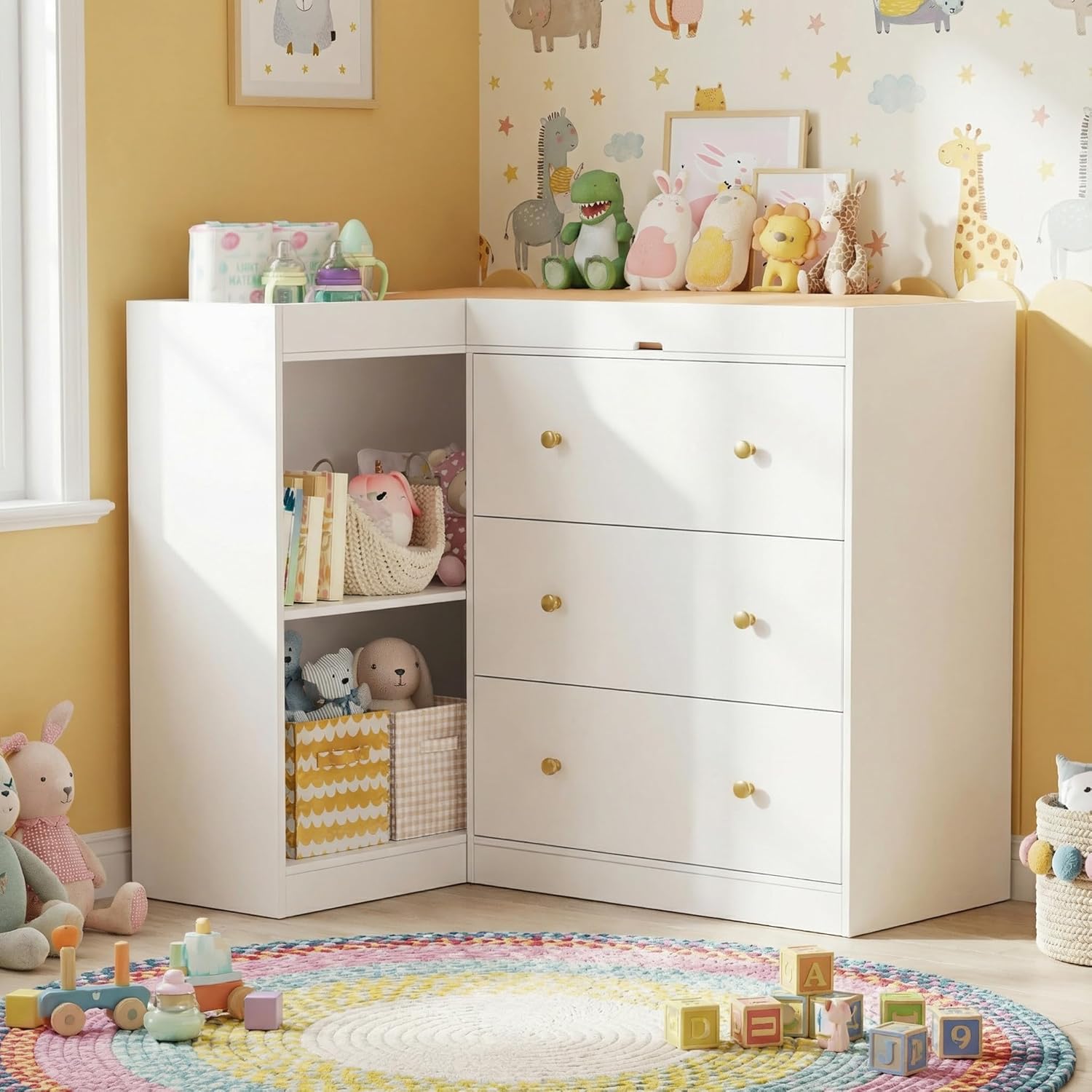 Baby Nursery Dresser Changing Table - # Eck-Wickeltisch mit Schubladen & Regalen