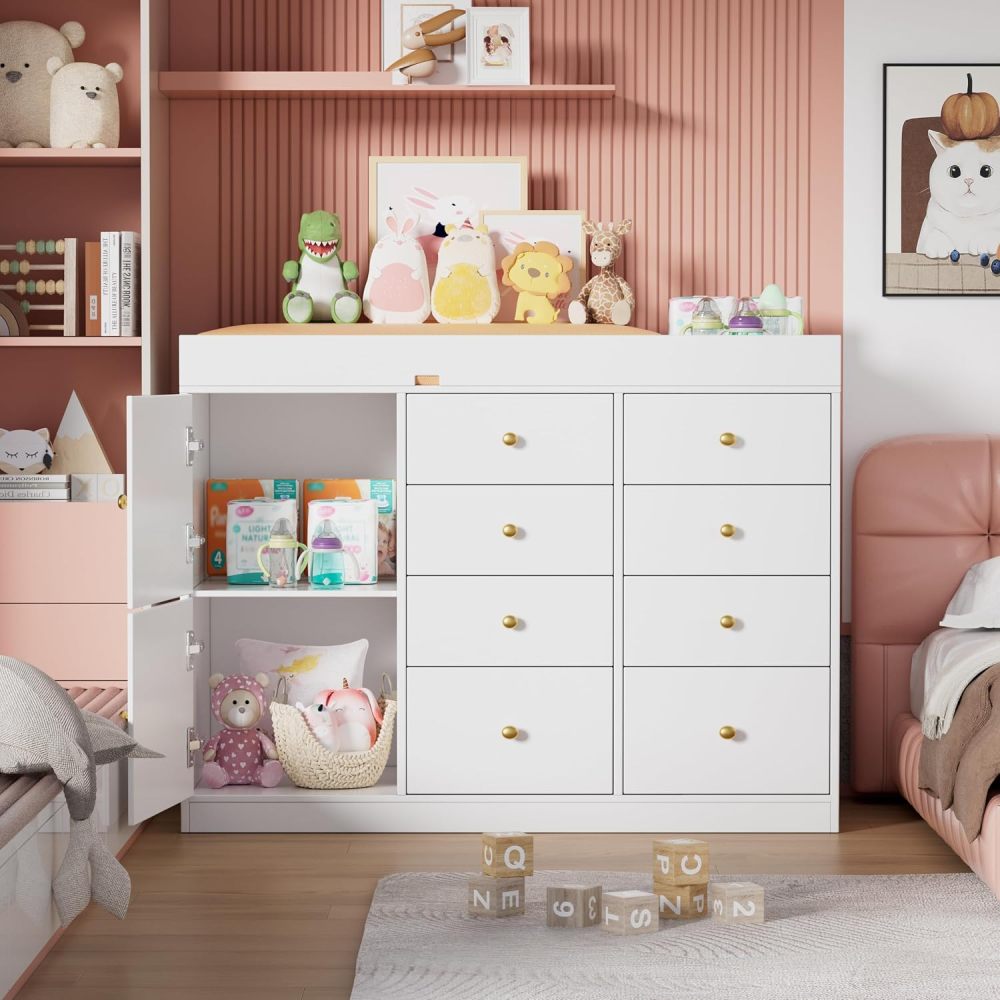 Baby Nursery Dresser Changing Table - Klassische Baby-Kommode mit 8 Schubladen und