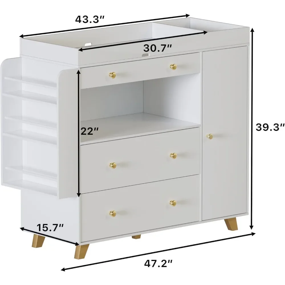 Baby Nursery Dresser Changing Table - Kinderzimmerkommode, Wickeltisch, moderne Windelstation, drei Schubladen