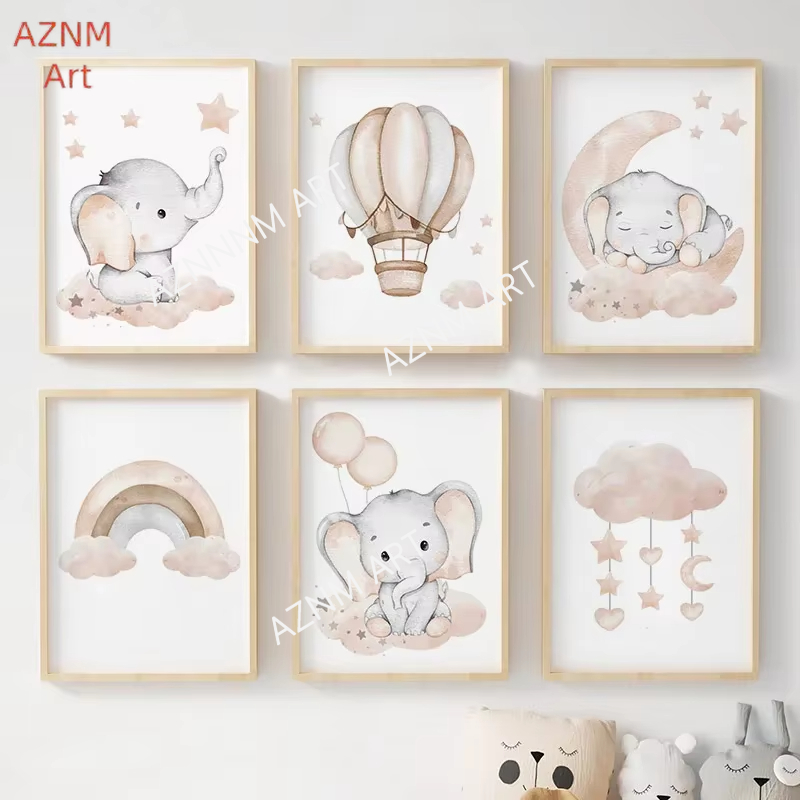 Baby Nursery Things - Elefanten-Ballon, Regenbogen, Mond, Sterne, Wolke, Schaukel,