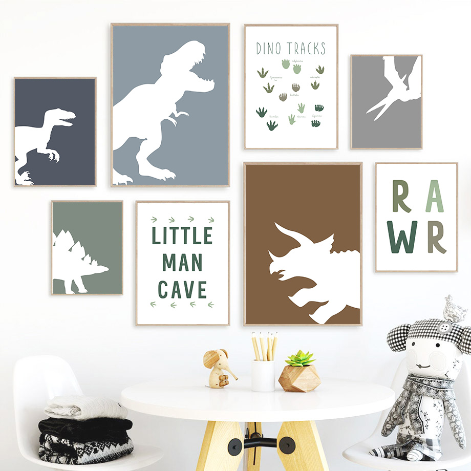 Baby Nursery Quotes Wall Art - (2D-Leinwandgemälde) Jurassic Dinosaurier Tyrannosaurus Rex Triceratops