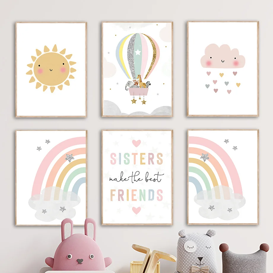 Baby Nursery Things - Giraffe Elefant Heißluftballon Sonne Regenbogen Kinderzimmer