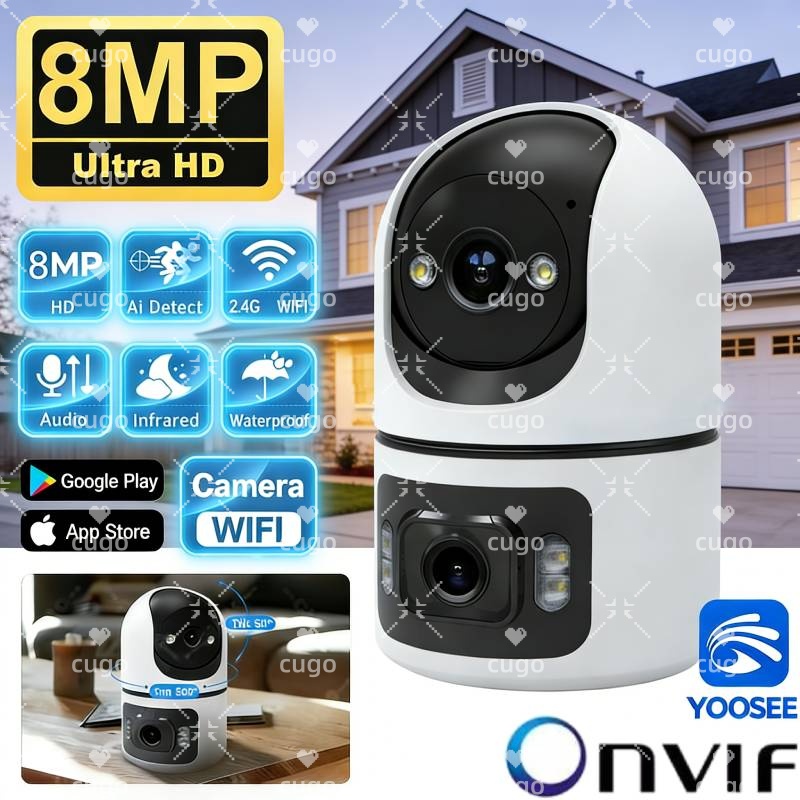 Baby Monitor Split Screen - 8MP WLAN-IP-Kamera mit Doppellinse, Babyphone mit