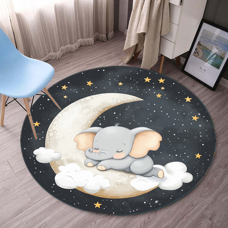 Baby Nursery Elephant Theme - Niedlicher Elefant, Mond, Sterne, runder Teppich,
