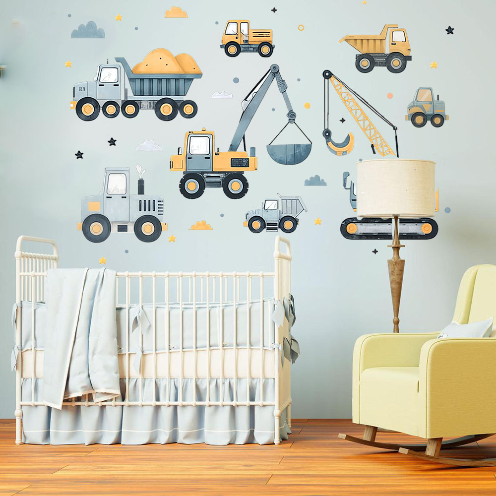 Baby Nursery Wall Decals - Cartoon Bagger Fahrzeuge Set Auto Wandaufkleber