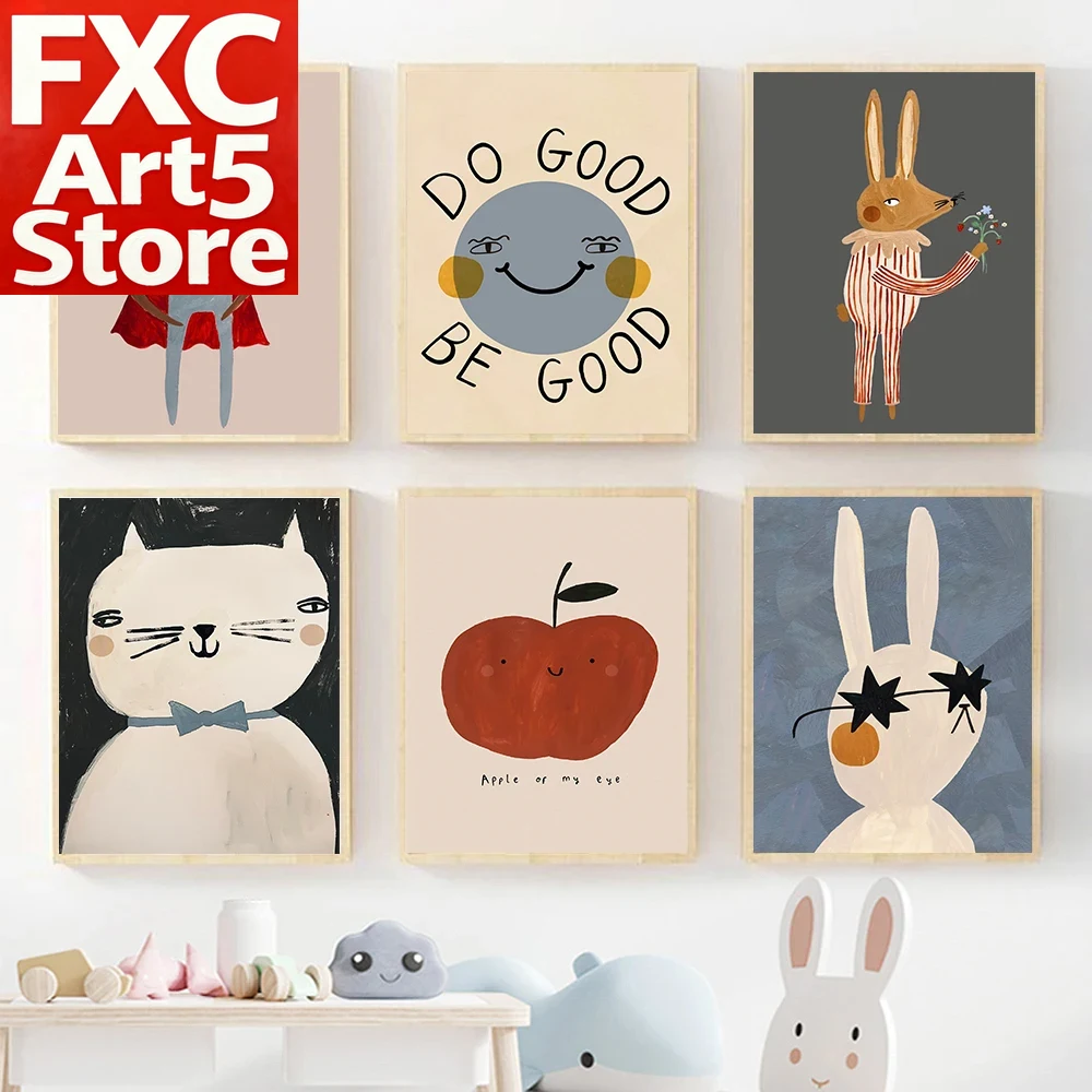 Baby Nursery Quotes Wall Art - 1 Stück Rahmenloses Lustiges Cartoon-Kaninchen-Bär-Tier Wandkunst