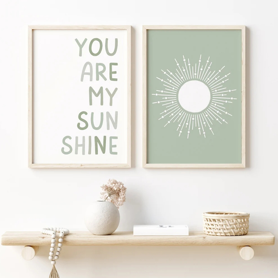 Baby Nursery Wall Lights - Wand Kunst Leinwand Malerei Nordic Hellgrün