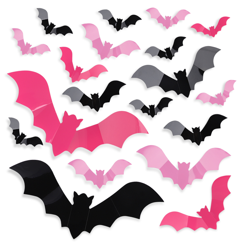 Baby Nursery Wall Decals - 24/48 Stück Halloween Rosa Fledermäuse Fensteraufkleber