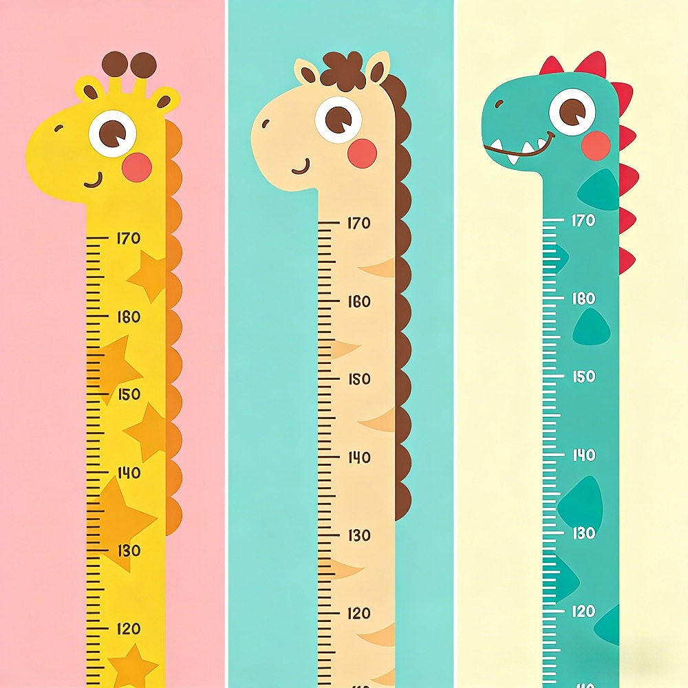 Baby Nursery Wall Decals - Niedlicher Cartoon-Höhensticker Einhorn Dinosaurier Giraffe Wandhöhenmesslineal