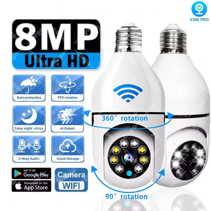 Baby Monitor Split Screen - 8MP E27 Birne Überwachungskamera Wifi IP