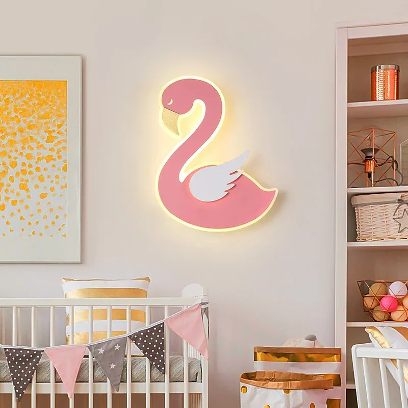 Baby Nursery Light Fixture - Flamingo LED-Wandleuchte, nordische Metall-Wandleuchte, niedliche Tierleuchte