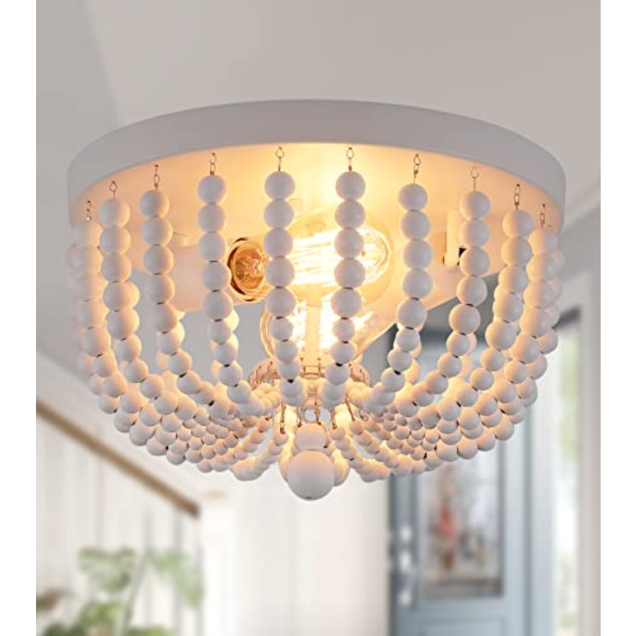 Baby Nursery Light Fixture - Deckenleuchten zur Aufputzmontage, 2-flammige Holzperlen-Boho-Kronleuchter für