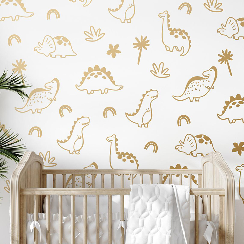Baby Nursery Labels - Geometrischer Dinosaurier Baum Regenbogen Wandaufkleber Dschungel