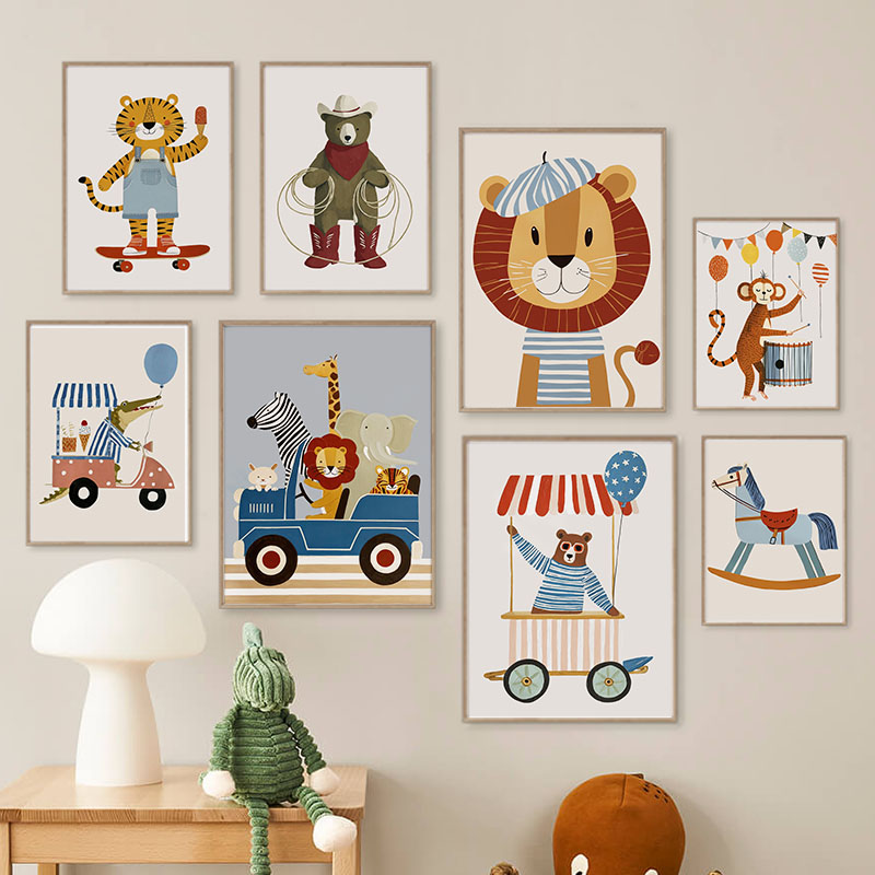Baby Nursery Things - Lustige Cartoon-Tier Auto Ballon Kinderzimmer Wandkunst