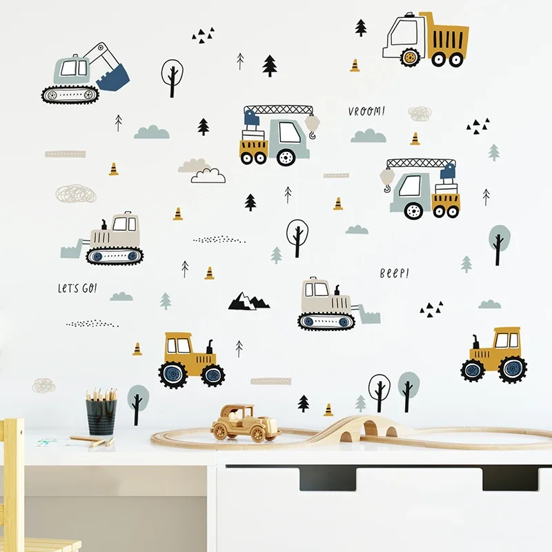 Baby Nursery Labels - Handgezeichnete süße Autos für Fracht, LKW,