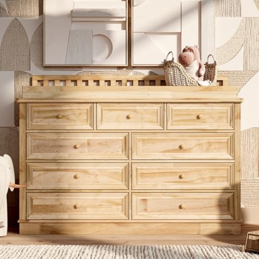 Baby Nursery Dresser Changing Table - Baby-Wickelkommode, 100% Massivholz Wickelstation-Kombination, Baby-Kommode mit