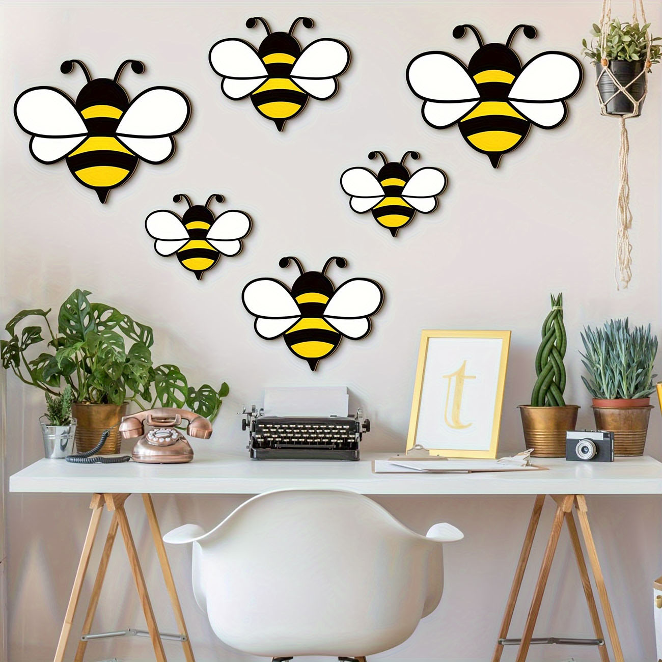 Baby Nursery Labels - 6 Stück niedliche Bienen-Wandaufkleber aus Holz,