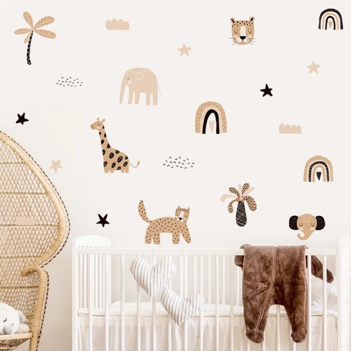 Baby Nursery Labels - Boho Cartoon Regenbogen Stern Niedliche Tiergesichter